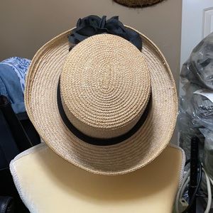 Ladies Kettle Brim/Up-Brim Straw Hat w/Black Bow